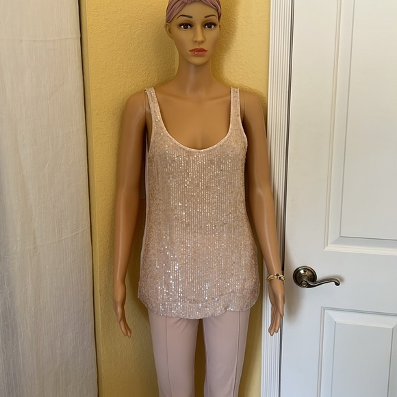J. Crew Sequin Tank Top Nude Pink Silk Tissue Layered 4 Small Sparkle #27595 - Picture 5 of 14